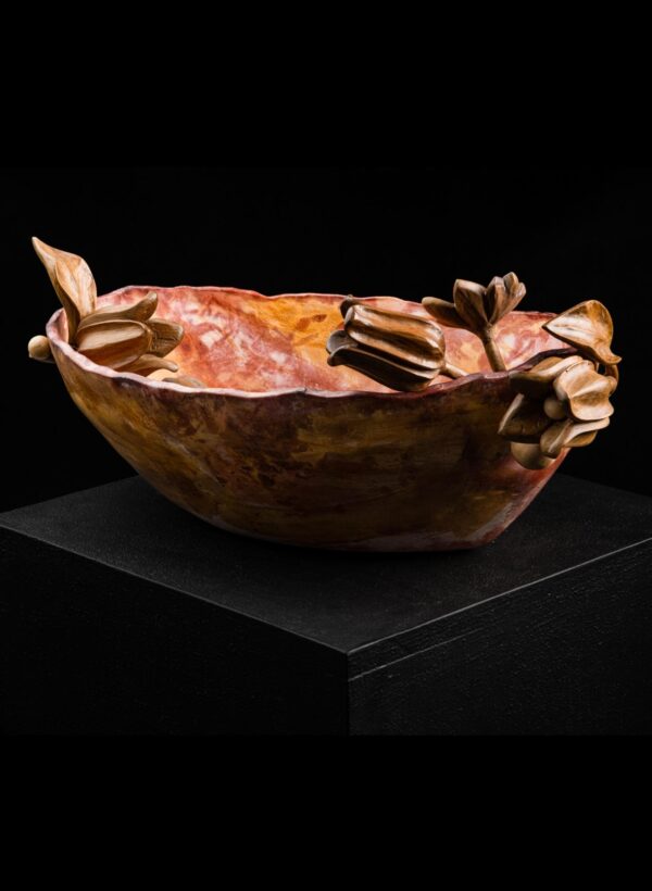 Raku Terracotta Vase with Naked Wood Flowers